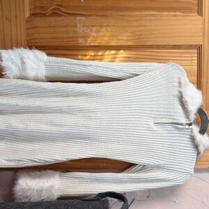 SHEIN White Furry Trim Turtleneck Sweater
